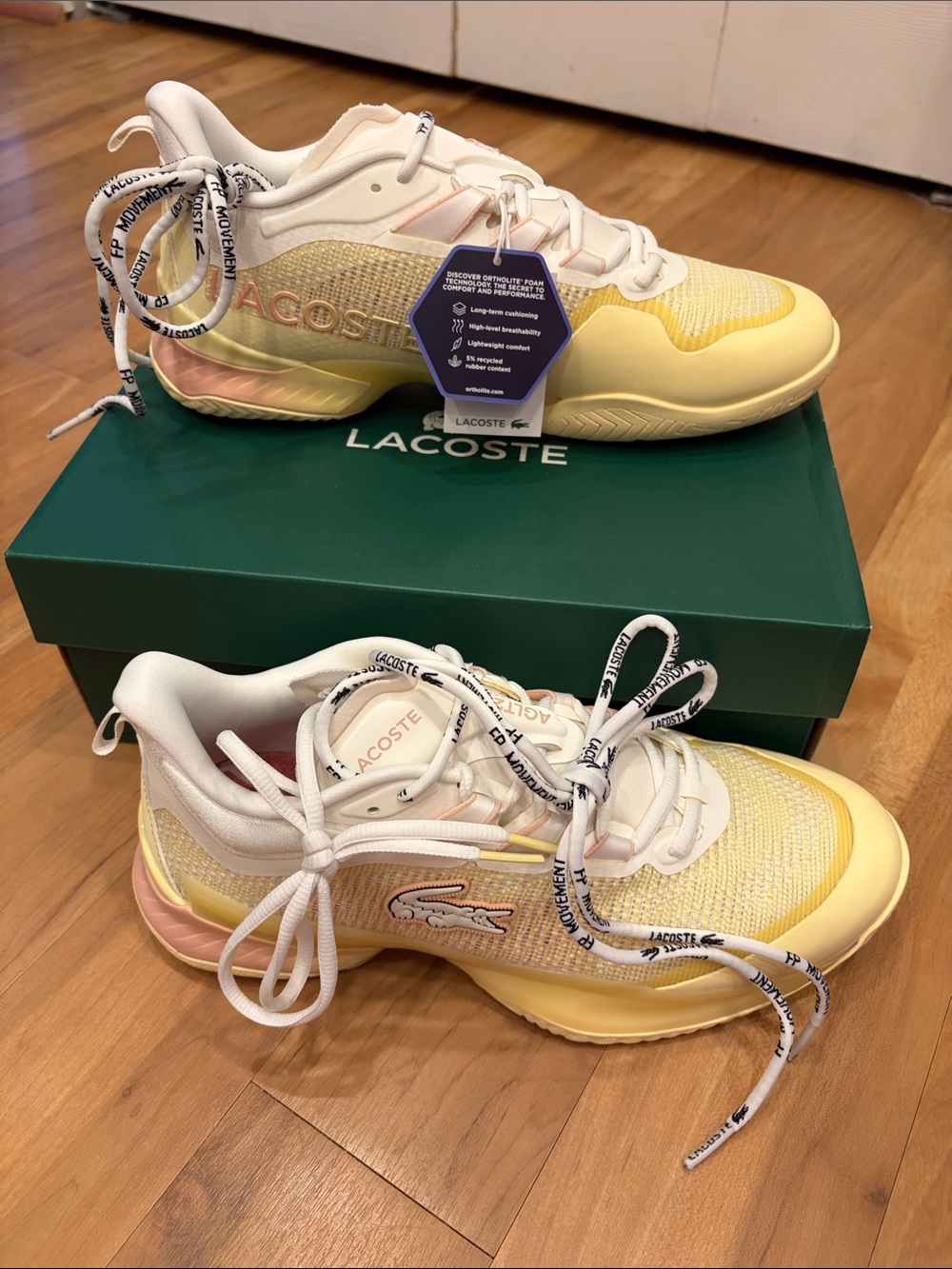 Lacoste & FP Movement AG-LT23 Ultra Tennis Sneakers Yellow/White Women’s Size 9